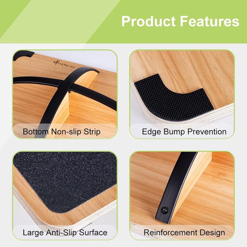 StrongTek Professional Wooden Balance Board, Rocker Board, Wood Standing Desk Accessory, Balancing Board for Under Desk, Anti Slip Roller, Core Strength, Stability, Office Wobble Boards - Image 5